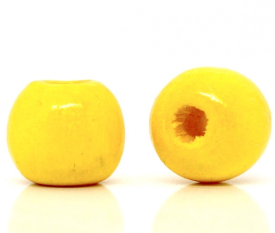 Immagine di Legno Separatori Perline Tondo Giallo Nulla Disegno Circa 10mm x 9mm, Foro: Circa 3mm, 200 Pz