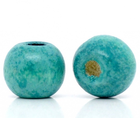 Picture of Wood Spacer Beads Round Blue About 10mm x 9mm, Hole: Approx 3mm, 200 PCs