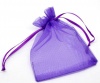 Picture of Wedding Gift Organza Jewelry Bags Drawstring Rectangle Dark Purple 9cm x7cm(3 4/8" x2 6/8"), 100 PCs