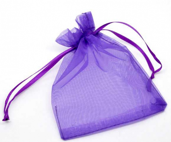 Image de Cadeau de Mariage Sachet en Organza avec Cordon de Serrage Rectangle Violet Foncé 9cm x 7cm, 100 PCs