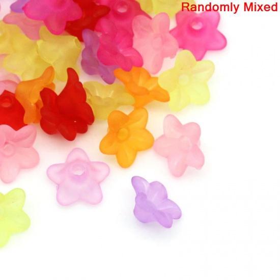 Picture of Frosted Acrylic Beads Lucite Lily Flower At Random About 10mm x 4mm, Hole: Approx 1.2mm, 800 PCs