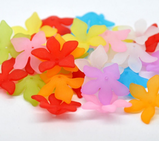 Picture of Frosted Acrylic Beads Lucite Lily Flower At Random About 28mm x 7mm, Hole: Approx 1.3mm, 80 PCs