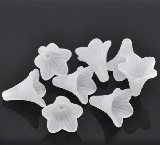 Bild von Acryl Spacer Zwischenperlen Perlen Lilie Blumen Weiß Matt ca 22mm x 22mm Loch:ca 1.8mm 50 Stück