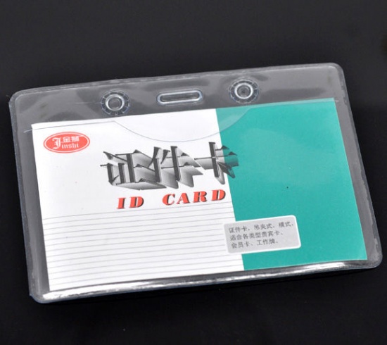 Picture of Plastic Waterproof Horizontal ID Card Badge Holders Clear 10cm x7cm(3 7/8" x2 6/8"), 10 PCs