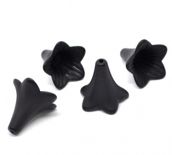 Picture of Frosted Acrylic Beads Lucite Lily Flower Black About 22mm x 21mm, Hole: Approx 1.8mm, 50 PCs