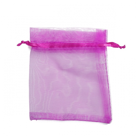 Picture of Wedding Gift Organza Jewelry Bags Drawable Rectangle Fuchsia 12cm x9cm(4 6/8" x3 4/8"), 100 PCs