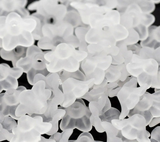 Picture of Frosted Acrylic Beads Lucite Lily Flower White About 10mm x 4mm, Hole: Approx 1.2mm, 800 PCs