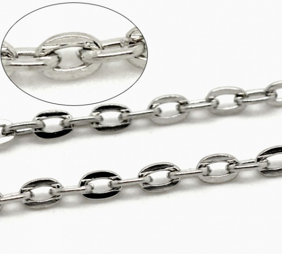 Picture of Iron Based Alloy Open Link Cable Chain Findings Silver Tone 4.5x3mm(1/8"x1/8"), 10 M