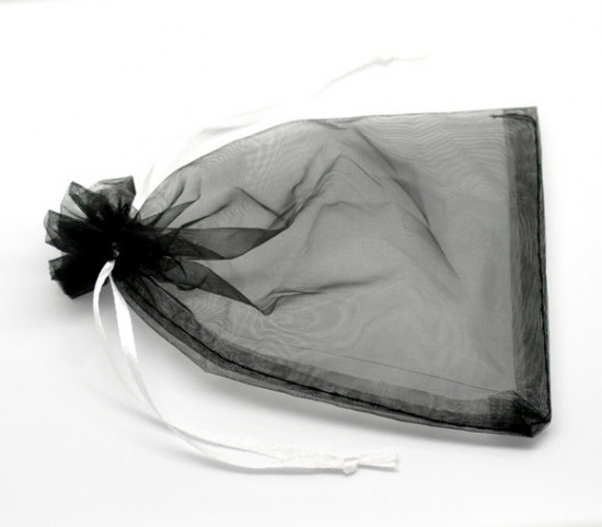 Image de Cadeau de Mariage Sachet en Organza avec Cordon de Serrage Rectangle Noir 15x10cm, 100 PCs