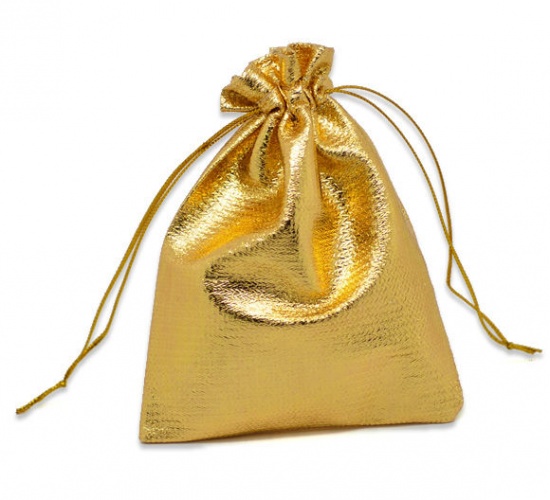 テリレン 結婚祝い ギフト アクセサリーバック ラッピング シンプル ギフトジュエリーポーチ 巾着袋 長方形 ゴールド 12cm x 9cm、 100 個 の画像