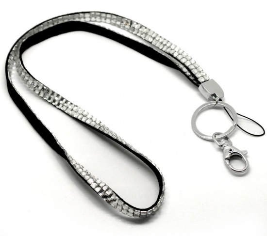 Picture of Clear Acrylic Rhinestone ID Holder Neck Strap Lanyard 47cm(18 4/8") - 53cm(20 7/8") long, 1 Piece