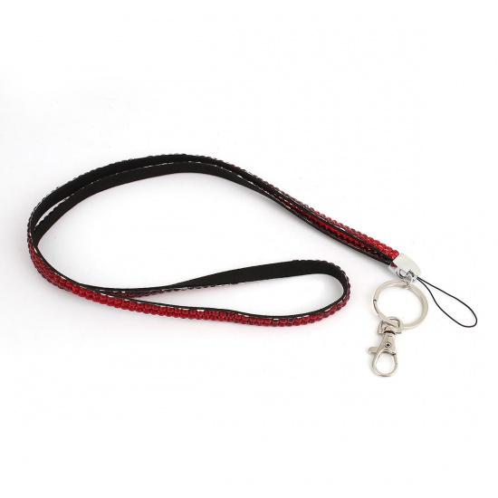 Picture of Red Acrylic Rhinestone ID Holder Neck Strap Lanyard 51cm(20 1/8") long, 1 Piece