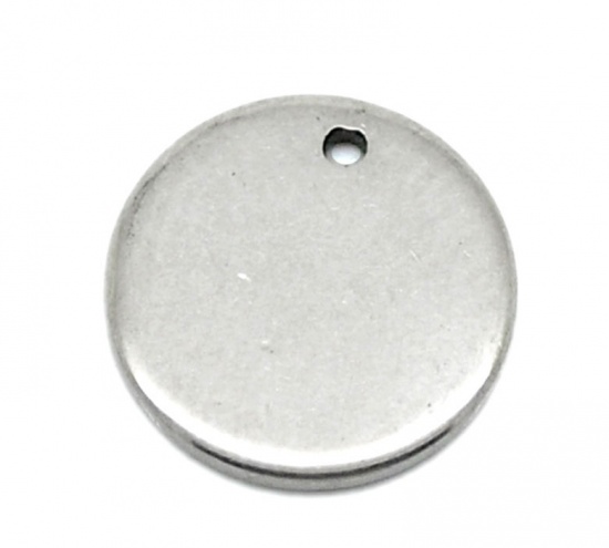 Picture of Stainless Steel Pendants Round Silver Tone Blank Stamping Tags One Side 10mm Dia., 50 PCs