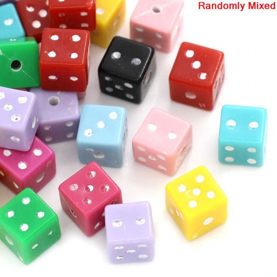 Picture of Acrylic Bubblegum Beads Dice At Random About 8mm x 8mm, Hole: Approx 1.5mm, 200 PCs