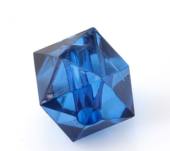 Picture of Transparent Acrylic Bubblegum Beads Cube Deep Blue Faceted About 10mm x 10mm, Hole: Approx 2mm, 200 PCs