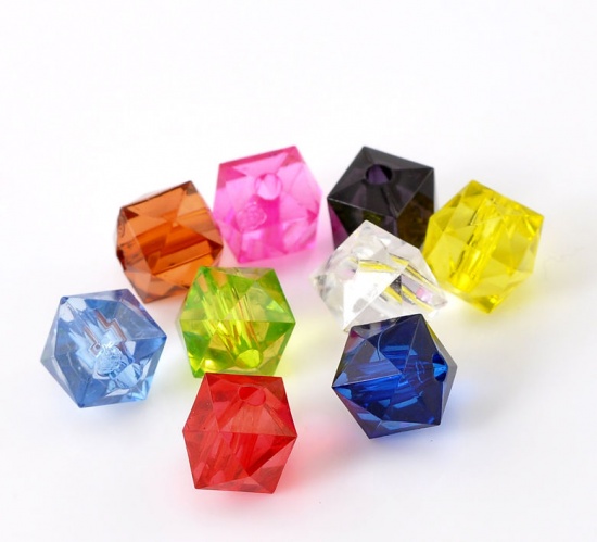 Picture of Transparent Acrylic Bubblegum Beads Cube At Random Faceted About 10mm x 10mm, Hole: Approx 2mm, 200 PCs