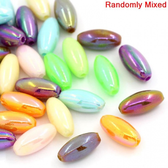 Picture of Acrylic Bubblegum Beads Oval At Random AB Rainbow Color Aurora Borealis Polished About 12mm x 6mm, Hole: Approx 1.5mm, 300 PCs