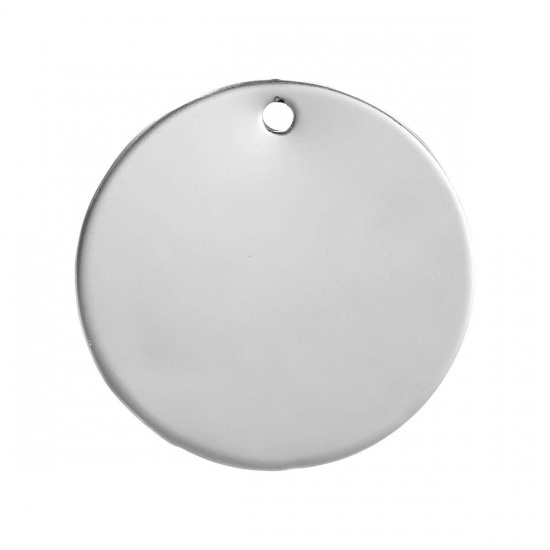 Picture of 304 Stainless Steel Pendants Round Silver Tone Blank Stamping Tags One Side 3cm Dia., 10 PCs