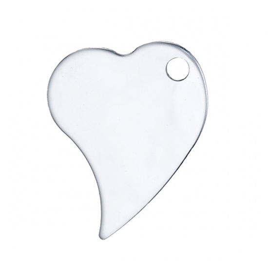 Picture of Stainless Steel Pendants Heart Silver Tone Blank Stamping Tags One Side 28mm x 21mm, 10 PCs