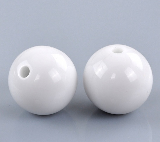 Picture of Acrylic Bubblegum Beads Ball White Polished About 16mm Dia, Hole: Approx 2.4mm, 50 PCs