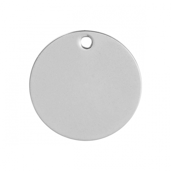 Picture of Stainless Steel Pendants Round Silver Tone Blank Stamping Tags One Side 20mm Dia., 10 PCs