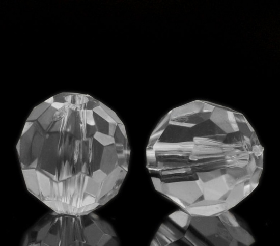 Picture of Acrylic Beads Ball Transparent Clear Faceted Imitation Crystal About 12mm x 11mm, Hole: Approx 2.7mm, 100 PCs