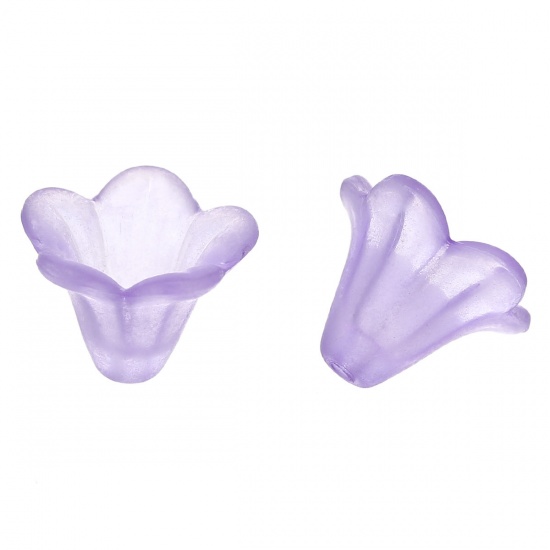 Picture of Frosted Acrylic Beads Lucite Lily Flower Purple About 14mm x 12mm, Hole: Approx 1.4mm, 200 PCs
