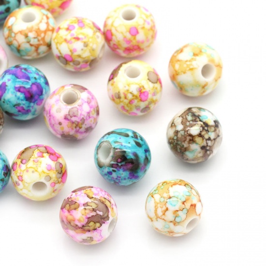Picture of Acrylic Bubblegum Beads Ball At Random Flower Pattern About 14mm Dia, Hole: Approx 3.6mm, 50 PCs