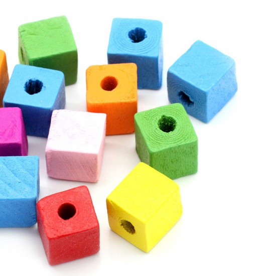 Picture of Wood European Style Large Hole Charm Beads Cube At Random 14x13mm, Hole: Approx 4.5mm, 50 PCs