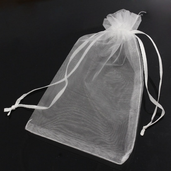 Image de Cadeau de Mariage Sachet en Organza avec Cordon de Serrage Rectangle Blanc 15cm x 10cm, 50 PCs