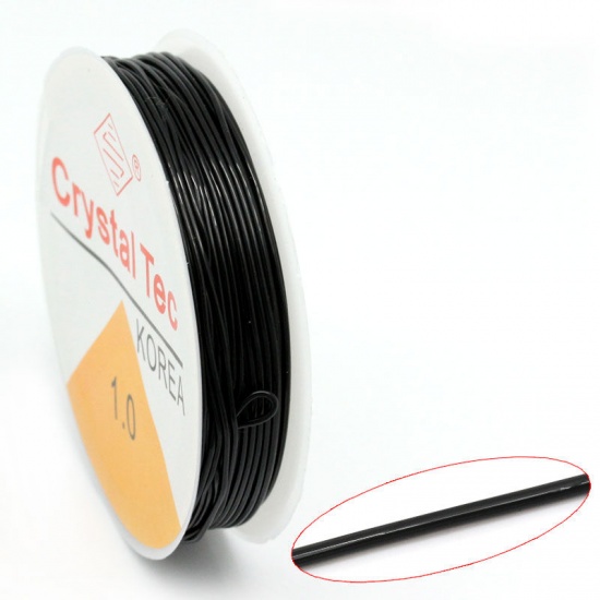 Picture of Nylon Elastic Stretch Jewelry Thread Cord Black 1mm, 10 Rolls (Approx 6 M/Roll)