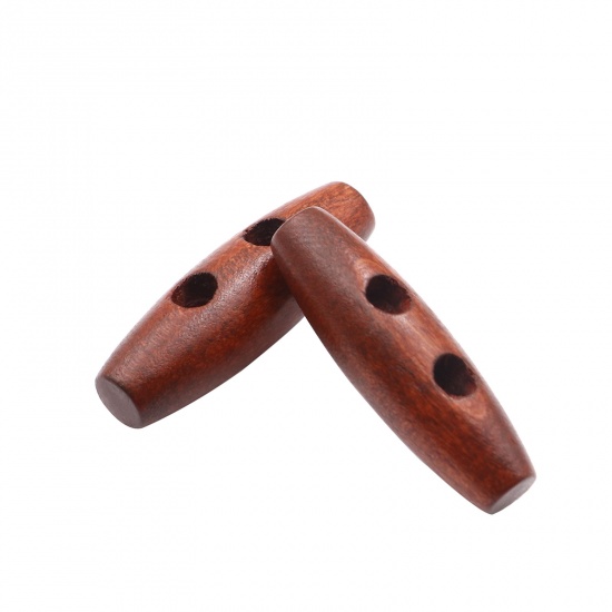 Picture of Wood Sewing Button Scrapbooking Cylinder Dark Red 2 Holes 34mm x 11mm(1 3/8"x 3/8"), 50 PCs