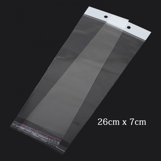 プラスチック製 接着ポリ袋 長方形 透明 (使用可能なスペース：21.5cmx7cm) 26cm x 7cm、 100 PCs の画像