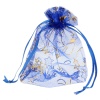 Picture of Wedding Gift Organza Jewelry Bags Drawstring Rectangle Deep Blue Christmas Tree Snowflake Pattern 14cm x10cm(5 4/8" x3 7/8"), 50 PCs