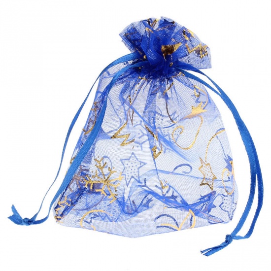 Image de Cadeau de Mariage Sachet en Organza avec Cordon de Serrage Rectangle Bleu Foncé Pin de Noël Flocon de Neige 14cm x 10cm, 50 PCs