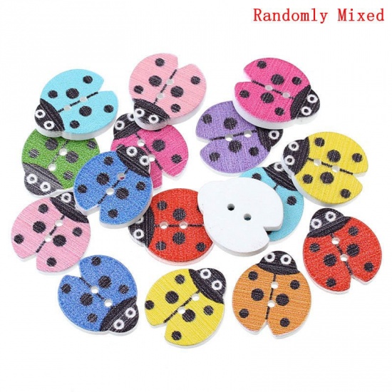 Picture of Wood Sewing Buttons Scrapbooking Ladybug At Random 2 Holes 18mm( 6/8") x 16mm( 5/8"), 200 PCs
