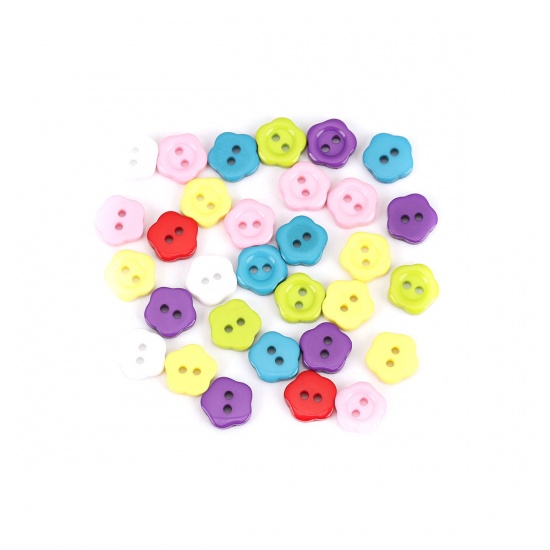 Picture of Resin Sewing Buttons Scrapbooking 2 Holes Flower At Random 10.5mm( 3/8") x 10mm( 3/8"), 500 PCs