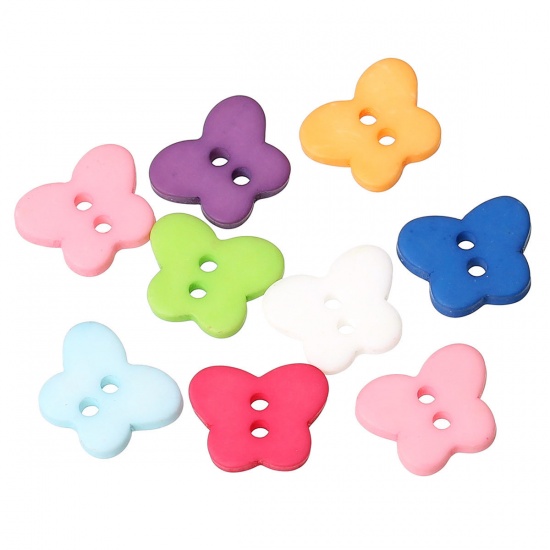 Picture of Resin Sewing Buttons Scrapbooking 2 Holes Butterfly At Random 13mm( 4/8") x 11mm( 3/8"), 50 PCs