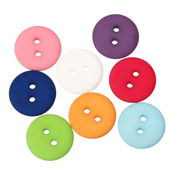 Picture of Resin Sewing Buttons Scrapbooking 2 Holes Round At Random Frosted 18mm( 6/8") Dia, 50 PCs