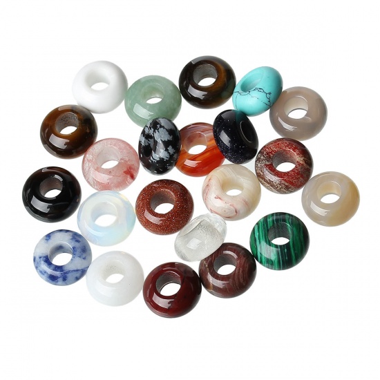 Picture of Gemstone European Style Large Hole Charm Beads Round At Random About 14mm Dia., Hole: Approx 5.8mm, 5 PCs
