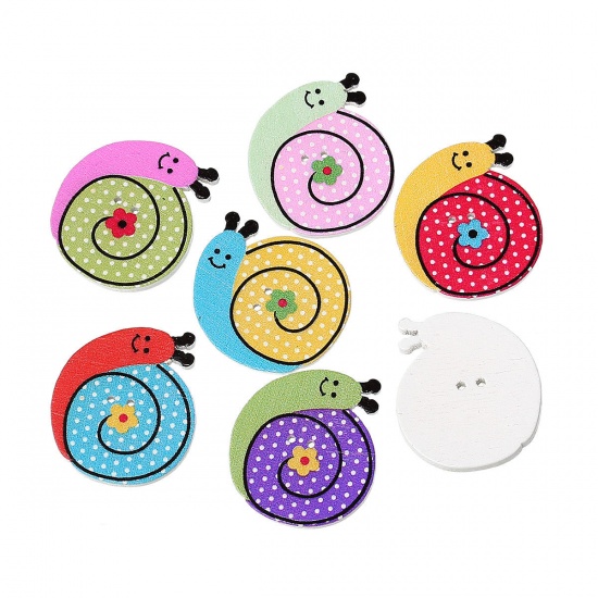 Picture of Wood Sewing Buttons Scrapbooking Snail At Random 2 Holes 27mm(1 1/8") x 25mm(1"), 50 PCs