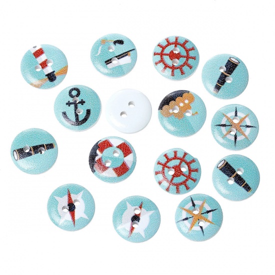 Picture of Wood Sewing Buttons Scrapbooking Round 2 Holes At Random Pattern 15mm( 5/8") Dia, 100 PCs