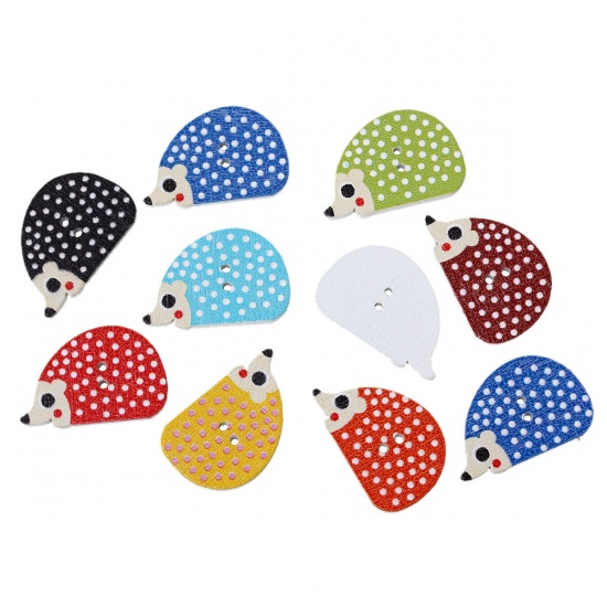 Picture of Wood Sewing Button Scrapbooking Hedgehog At Random 2 Holes 25mm(1") x 16mm( 5/8"), 100 PCs