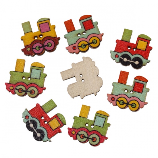 Picture of Wood Sewing Button Scrapbooking Locomotive At Random 2 Holes 25mm(1") x 22mm( 7/8"), 100 PCs