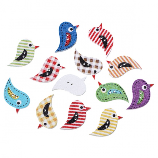 Picture of Wood Sewing Button Scrapbooking Bird At Random 2 Holes 27mm(1 1/8") x 17mm( 5/8"), 100 PCs
