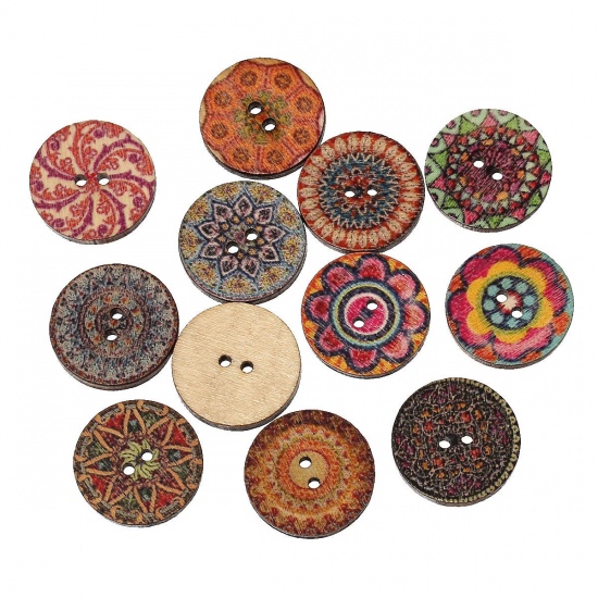 Picture of Wood Sewing Buttons Scrapbooking Round At Random 2 Holes 20mm( 6/8") Dia, 100 PCs