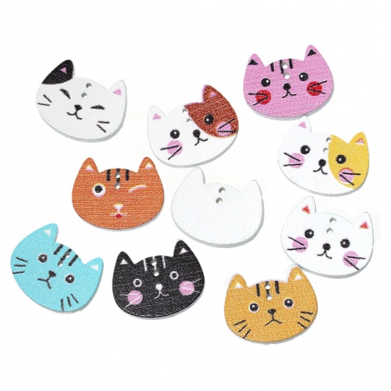 Picture of Wood Sewing Button Scrapbooking Cat At Random 2 Holes 20mm( 6/8") x 16mm( 5/8"), 100 PCs