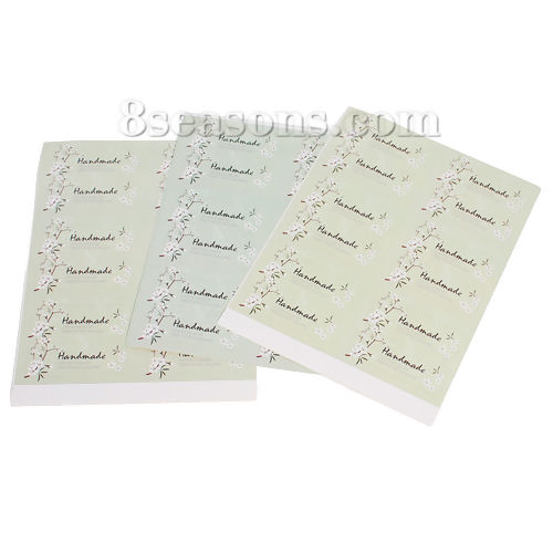 Immagine di Carta Sigilli Adesivi Etichette Rettangolo Combattimento-Verde Fiore Disegno " Hand Made " 50mm x 17mm , 10 Fogli (Circa 12 pz/Fogli)