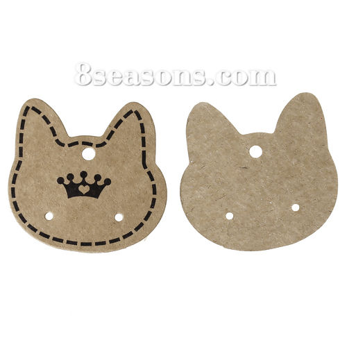 Picture of Paper Jewelry Earrings Ear Studs Display Cards Cat Brown Crown Pattern 36mm(1 3/8") x 35mm(1 3/8"), 50 Sheets