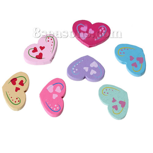 Picture of Maple Wood Spacer Beads Heart At Random Pattern About 20mm x 13mm, Hole: Approx 1.9mm, 50 PCs